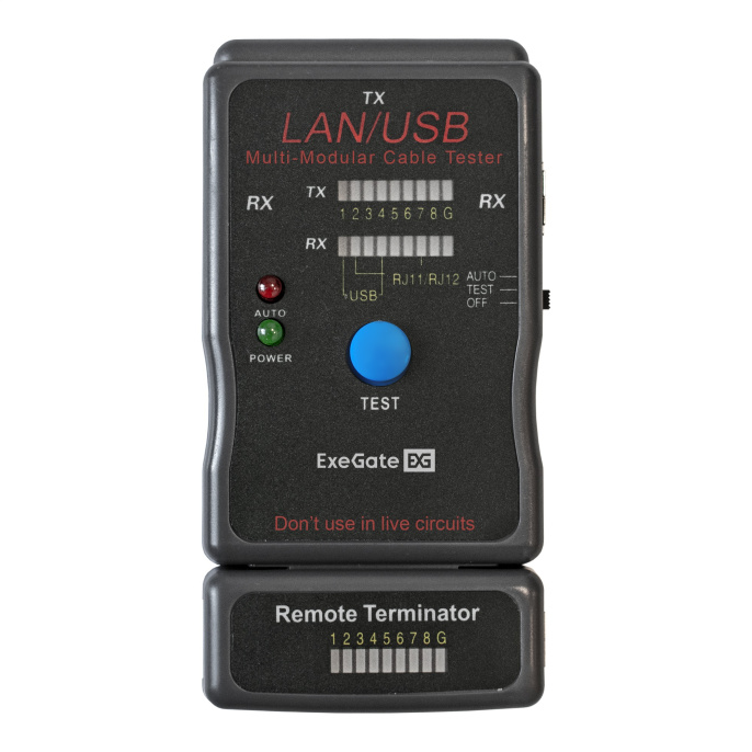 Тестер сетевой ExeGate EX-T5448 для RJ-45/RJ-11/RJ-12/USB EX293160RUS