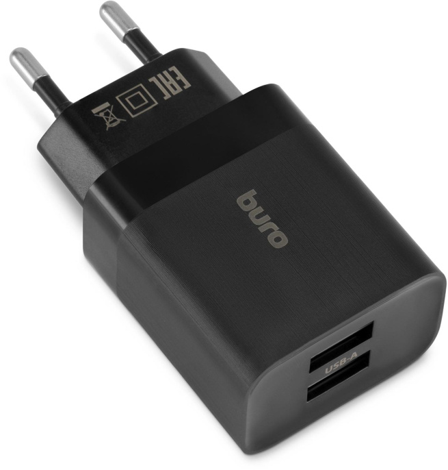 Сетевое зарядное устройство Buro BUWE1,  2xUSB-A,  10.5Вт, 2.1A, черный [buwe10s200bk]