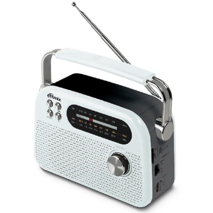 Радиоприемник Ritmix RPR-045 WHITE {портативный 3хдиапазонный FM/AM/SW,Bluetooth v.5.3, воспроизв. с USB и с карт пам. micro SD до 32Gb }
