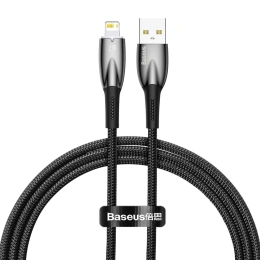 Кабель Baseus CADH000201 Glimmer Series Fast Charging Data Cable USB to iP 2.4A 1m Black передача данных, питание устройств, скорость передачи: 480Mbps, материал: цинковый сплав, нейлон