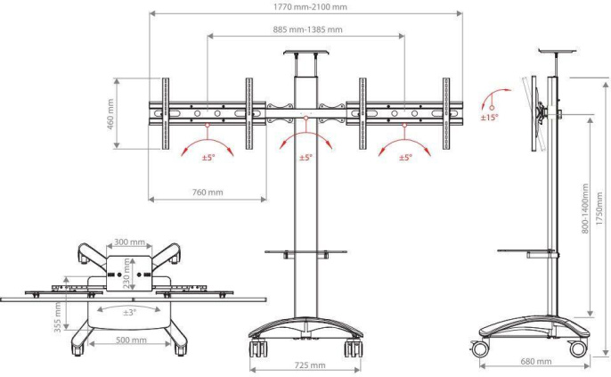 Подставка для телевизора Arm Media PT-STAND-15, 26-55", напольный, наклон, серебристый [10242]