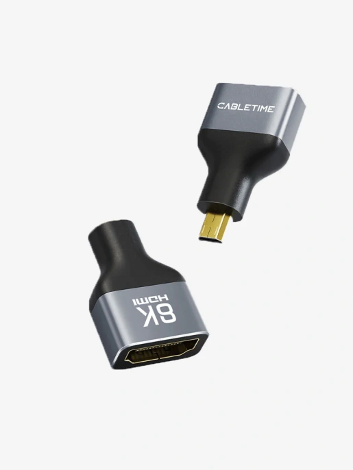 Адаптер CABLETIME CP46G (CT-DHF8K-AG) 8K Micro HDMI/HDMI «папа-мама» - алюминий + корпус из ПВХ