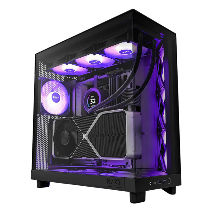 Корпус без блока питания/ Case NZXT H6 Flow RGB 2023 , Midi-Tower, TG, 3x120mm RGB, 2xUSB-A 3.2 + 1xUSB-C 3.2, ATX, mATX, mITX Black (CC-H61FB-R1)