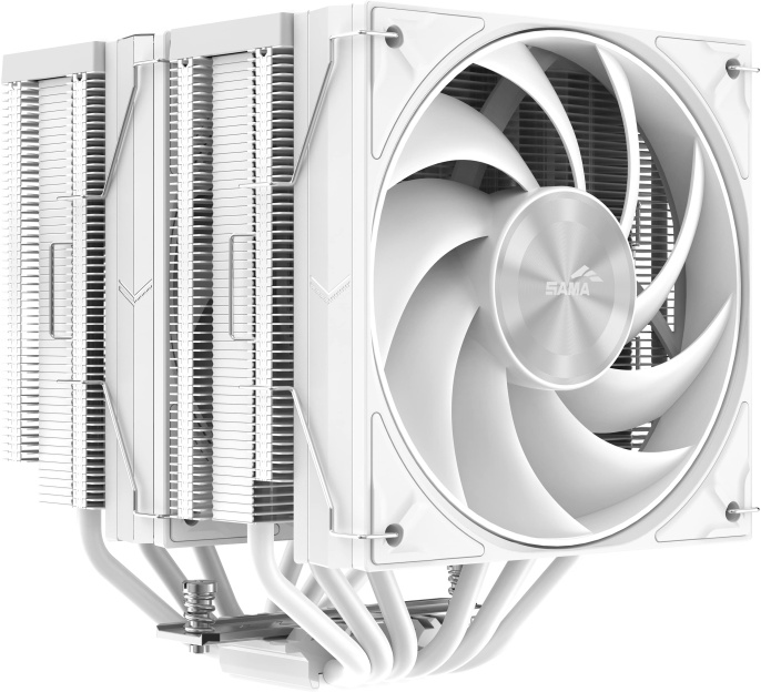 Кулер SAMA A60W A60-WHWNNXOX-G Intel LGA115X/1200/1700/1851, AMD AM4/AM5, крепление на винтах, 6 тепловых трубок 6мм , размер вентилятора: 120x120x25мм, гидродинамический подшипник, 2200об/мин, 78CFM, 29dB A , PWM
