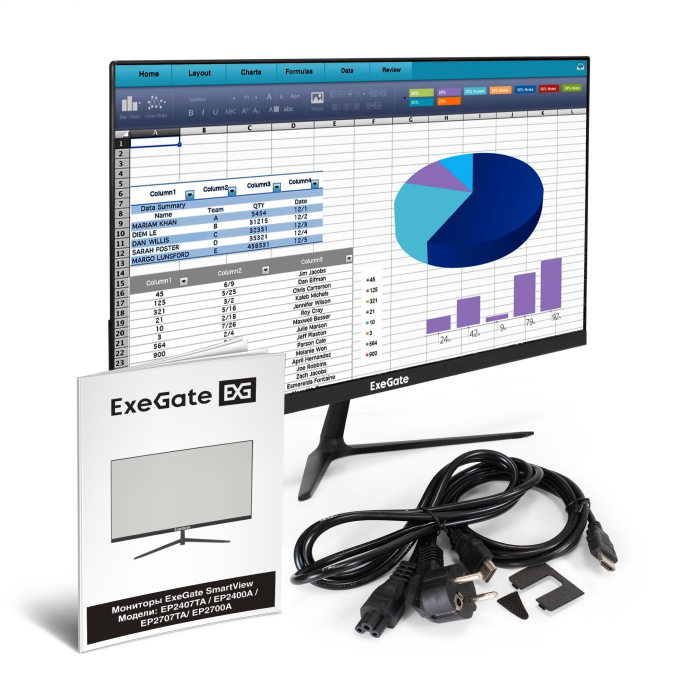 Монитор 23.8" ExeGate SmartView EP2400A EX295526RUS (IPS LED Grade A+, FHD, 1920x1080@75Гц, 16:9, 250cd/m2, 1000:1, 178°/178°, 5ms, D-Sub, HDMI, audio-out, встроенный БП, FreeSync, Flicker-free, Low Blue Light, кабель HDMI 1.5м, VESA,