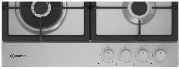 Газовая варочная панель Indesit THPM 642 W/IX/I, 4 конфорки, нержавеющая сталь, серебристый