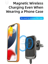 Беспроводное зарядное устройство CABLETIME CE11B (CT-WPH01-PG) автодержатель, Qi-зарядка 15 Вт, быстрая зарядка, автоматическое зажимание, магнитное крепление