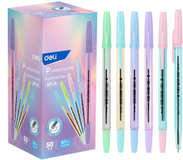 Ручка шариков. Deli P1-Macaron EQ6C-BL ассорти/прозрачный d 0.7мм син. черн.