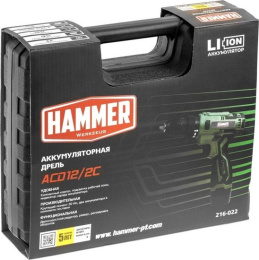 Аккумуляторная дрель Hammer промо 12в 2x1.5ач liion 10мм 0-350/0-1350об/мин, 26 нм, кейс ACD12/2С 824159