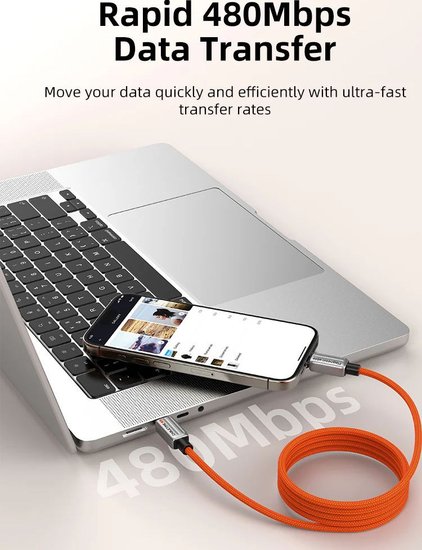 Магнитный кабель USB-C CABLETIME CU08H (CT-CM240-MZB1) 1 м, 480 Мбит/с, 5А/48В, 240Вт, PD 3.1, черный, для быстрого заряда смартфонов и ноутбуков