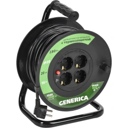 Катушка GENERICA УК20 с т/з 4 места 2P+PE/20м 3x1,5мм2 WKP20-16-04-20-G