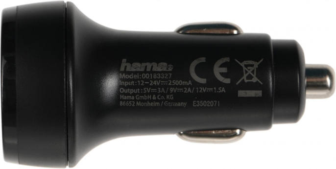 Автомобильное зарядное устройство HAMA H-183327,  USB-C, USB-C, 18Вт, 3A, черный [00183327]