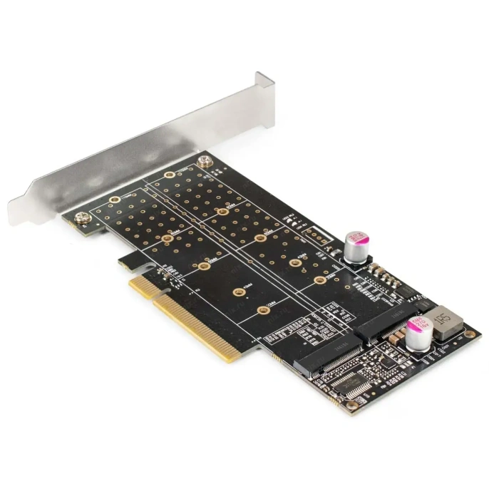 Переходник ExeGate EXE-597E2 (2 x M.2 M key -> PCI-E x8 v3.0, для установки двух SSD M.2 2230/2242/2260/2280/22110 M key NGFF в слот PCI-E, материнская плата должна быть c функцией Bifurcation PCI-E) EX298298RUS