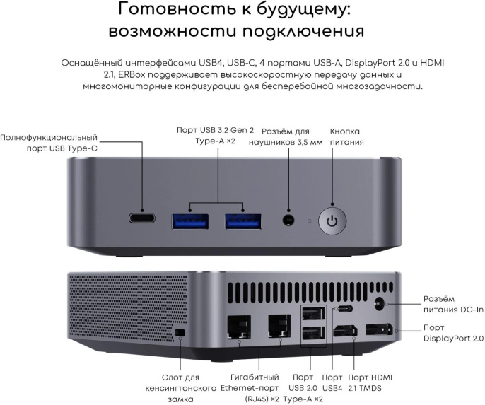 Неттоп Acer Gadget E10 ERBox AMD Ryzen 7 8745HS,  DDR5 16ГБ, 512ГБ SSD, AMD Radeon 780M,  Windows 11 Pro,  черный [1747236]