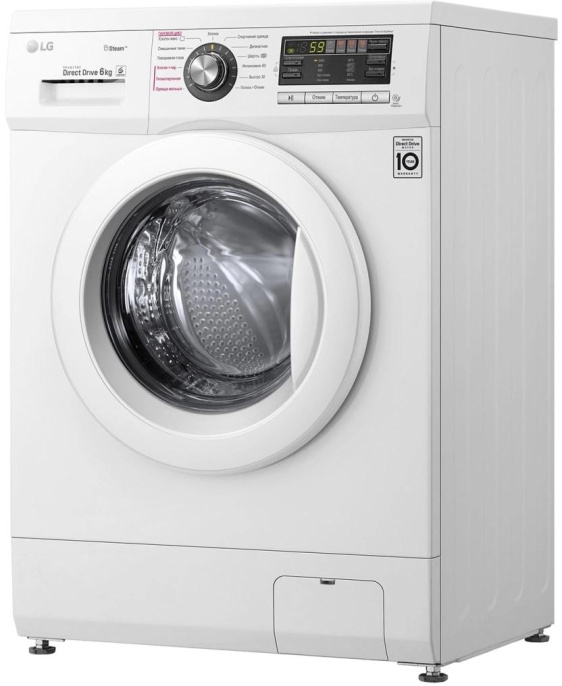 Стиральная машина LG F1296NDS0, с фронтальной загрузкой, 6кг, 1200об/мин, с паром, инверторная