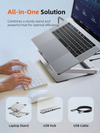 Подставка CABLETIME CS51S (CT-LSH01-AS) для ноутбука с вращением на 360° и концентратором 6-в-1