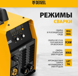 Сварочный полуавтомат Denzel IMIG-160 Synergy инвертор ММА/TIG MIG/MAG 4.5кВт