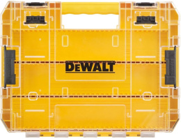 Органайзер DeWalt DT70804-QZ включает в себя: большой прочный пустой кейс, контейнер для хранения мелких предметов, 7шт бит-отверток 25мм, 7шт бит-отверток 57мм, разделители