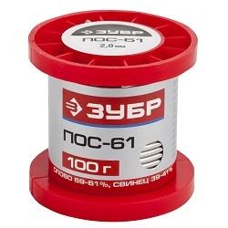 ЗУБР Припой, ПОС 61, проволока, 100г, 2мм [55450-100-20]