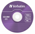 Оптический диск CD-RW Verbatim 700МБ 12x, 5шт., slim case, разноцветные [43167]