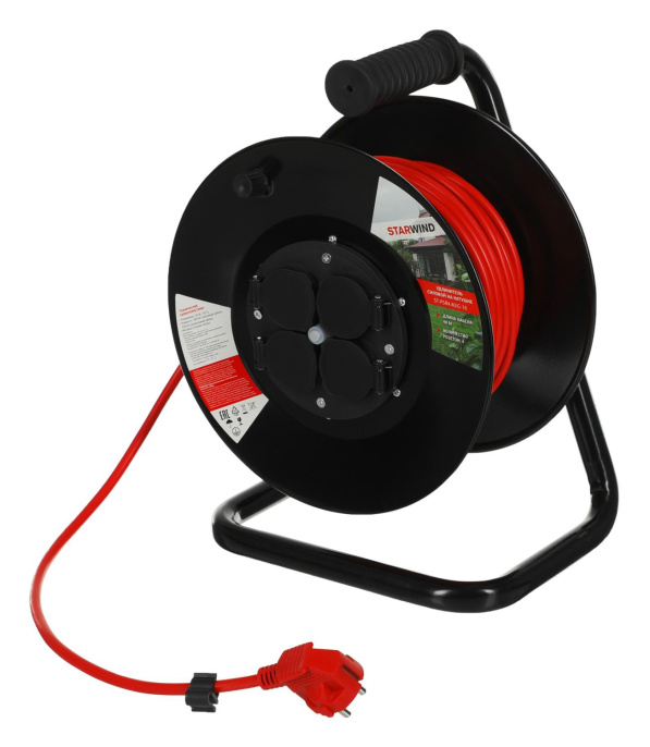 Удлинитель силовой StarWind ST-PSR4.40/G-16, розеток 4шт, 3x2.0 кв.мм, 16A, 40м, ПВС, катушка, оранжевый