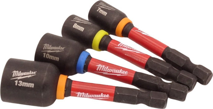 Насадки магнитные торцевые Milwaukee Shockwave 1/4" HEX 4шт (4932492445) (магнитный наконечник, подходит для применений с высоким крутящим моментом и ударами, термическая обработка)
