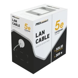 PROconnect 01-0043-2 Кабель витая пара омедненный U/UTP, CCA, CAT 5e, PVC, 4PR, 24AWG, INDOOR, SOLID, серый, 305м Light