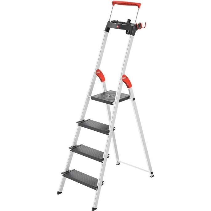 Стремянка Hailo L100 TopLine (4 ступени, алюминиевая, с лотком и выдвигающейся ручкой) 8050-407 8050407