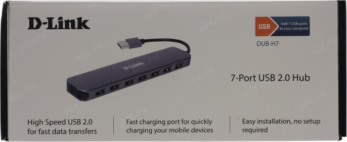 Концентратор D-Link DUB-H7/E1A с 7 портами USB 2.0 1 порт с поддержкой режима быстрой зарядки