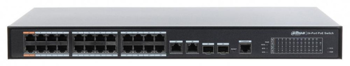 DAHUA DH-PFS4226-24ET-360 26-портовый управляемый коммутатор с РоЕ, уровень L2, 24xRJ45 100Mb PoE, 2хКомбо SFP/RJ45 1Gb uplink, суммарно 360Вт, коммутация 8.8 Гбит/с, MAC-таблица 4К