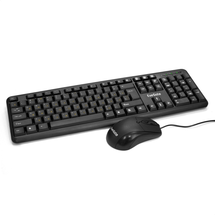 Комплект ExeGate Professional Standard Combo MK120 клавиатура влагозащищенная 104кл. + мышь оптическая 1000dpi, 3 кнопки и колесо прокрутки, длина кабелей 1,5м; USB, черный, Color Box EX286204RUS