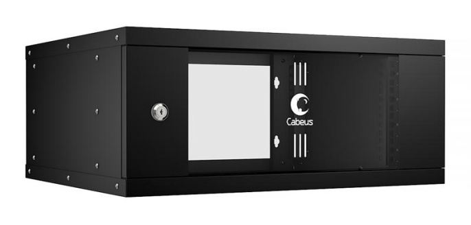 Cabeus WSC-05D-4U55/45-BK Шкаф телекоммуникационный настенный 19" 4U, серия LIGHT разборный, дверь стекло, цвет черный