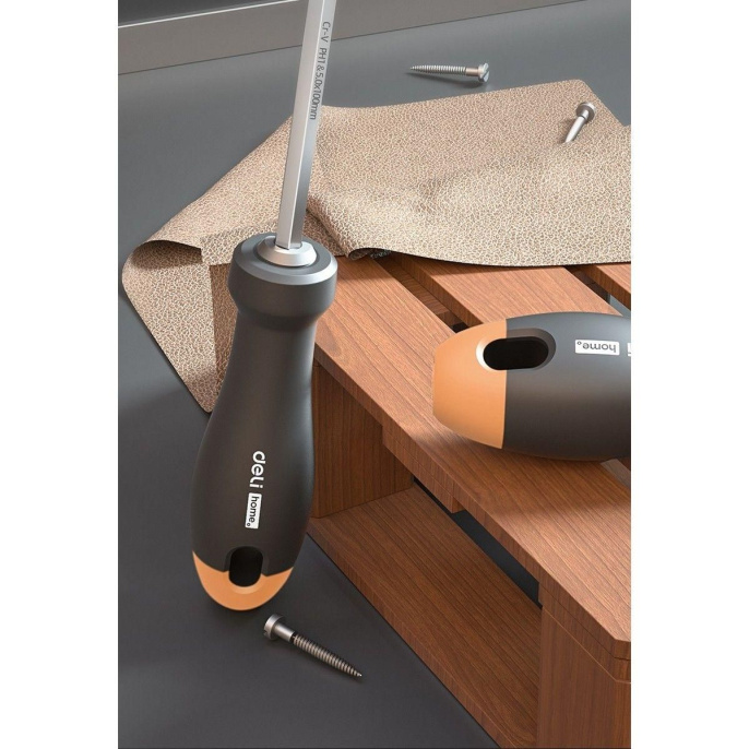 Двухсторонняя отвертка "Home Series Gray" Deli HT1055C SL5+PH1, Bad Pack длина жала 100мм, эксклюзивный дизайн, рукоятка из высококачественного софттач пластика