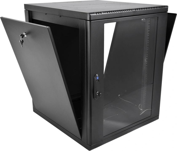 Шкаф телекоммуникационный настенный 19" 15U ЦМО ШРН-М-15.500-9005 стеклянная дверь, чёрный