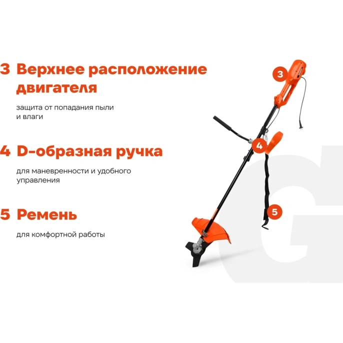 Электрический триммер Gigant с верхним расположением двигателя 1,7 кВт, леска-нож GTOP-02