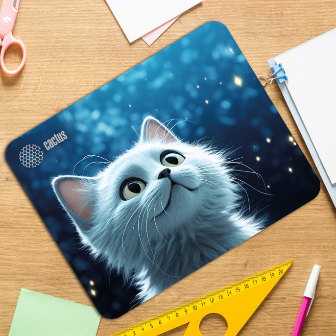 Коврик для мыши CACTUS White Cat (Белый кот) (тканевый, прорезиненное основание, 300x250x3мм) (CS-MPC-D11M)