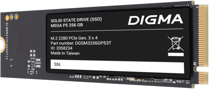 SSD накопитель Digma Mega P5 DGSM3256GP53T 256ГБ, M.2 2280, PCIe 3.0 x4, NVMe, M.2, rtl