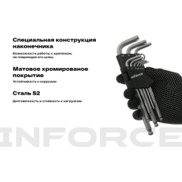 Набор шестигранных длинных ключей с шаром 9 шт Inforce, размеры1,5-10мм, 06-05-94