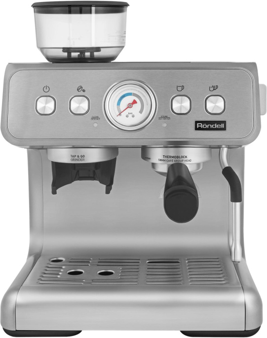 Кофемашина автоматическая Rondell RDE-1105,  15Бар,  с ручным капучинатором,  серебристый