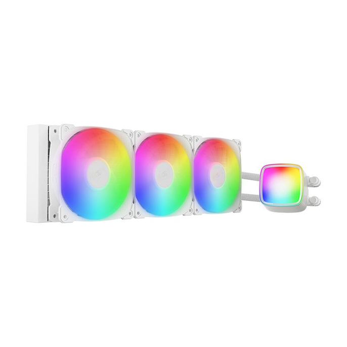 Система жидкостного охлаждения/ Water Cooling System Geometric Future Eskimo Pro 360 240W, 360mm, ARGB, White/ Fans: 3x120mm, 80.81CFM, 34.2dBA, 2000RPM/ Pump height 54mm, 3200RPM, Rad thickness 27mm/ S: 1851, 1700, 1200, 115X, 2011, 2066, AM5, AM4 (1C251