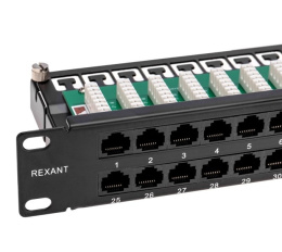 Rexant 02-0033 Панель коммутационная высокой плотности с кабельными органайзерами 19", 1U, 48 портов, UTP, RJ-45, CAT 5e REXANT PRO