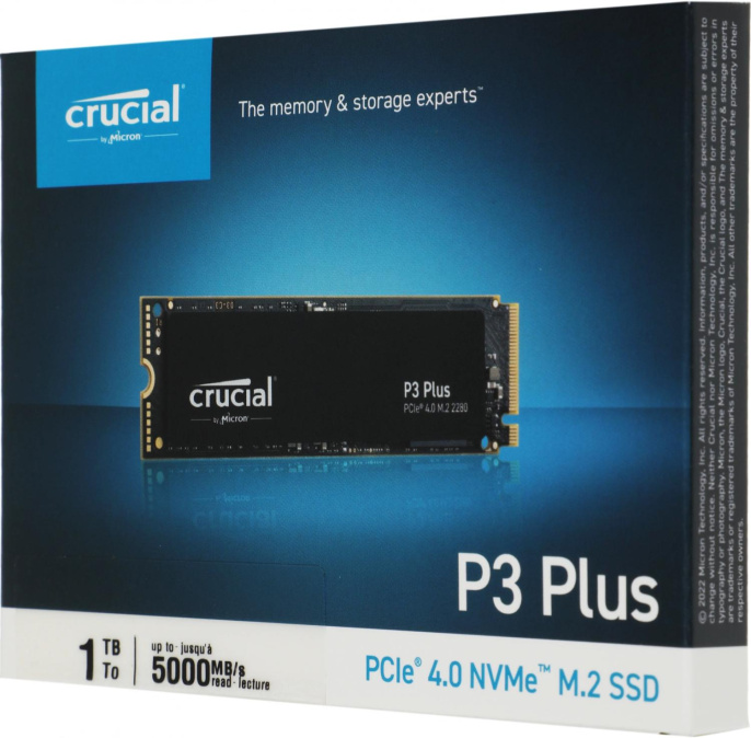 SSD накопитель Crucial P3 Plus CT1000P3PSSD8 1ТБ, M.2 2280, PCIe 4.0 x4, NVMe, M.2