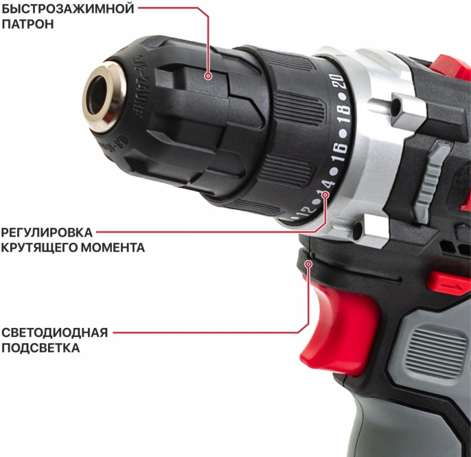 Дрель-шуруповёрт P.I.T. PBM12K-10A аккумуляторная, 12 В, 22 Нм, 10 мм, 2 ск, 0-350/1350 об/мин, коробка