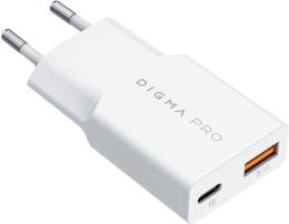 Сетевое зар./устр. Digma Pro DPW2A 20W 3A PD+QC USB-C/USB-A универсальное белый DPW2A2GX11WH