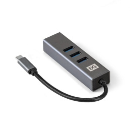 USB-Хаб концентратор 4-в-1 ExeGate DUB-4TC кабель-адаптер USB Type C -- 4xUSB3.0, Plug&Play, корпус алюминиевый, серебристый EX293987RUS