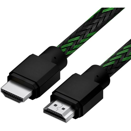 Кабель 1.0m HDMI 2.0, BICOLOR черно-зеленый нейлон, Ultra HD, 4K 60 fps 60Hz/5K*30Hz, 3D, AUDIO, 18.0 Гбит/с, 28AWG 4PH-R90011