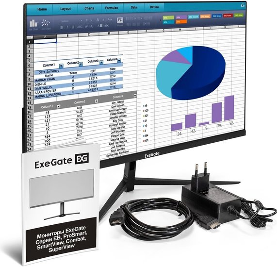 Монитор 23.8" ExeGate ProSmart EZ2400 EX299031RUS (IPS LED Grade A+, FHD, 1920x1080@75Гц, 16:9, 250cd/m2, 1000:1, 178°/178°, 3-5ms, D-Sub, HDMI, FreeSync, Flicker-free, Low Blue Light, кабель HDMI 1.5м, VESA, регулировка наклона (tilt), черный)