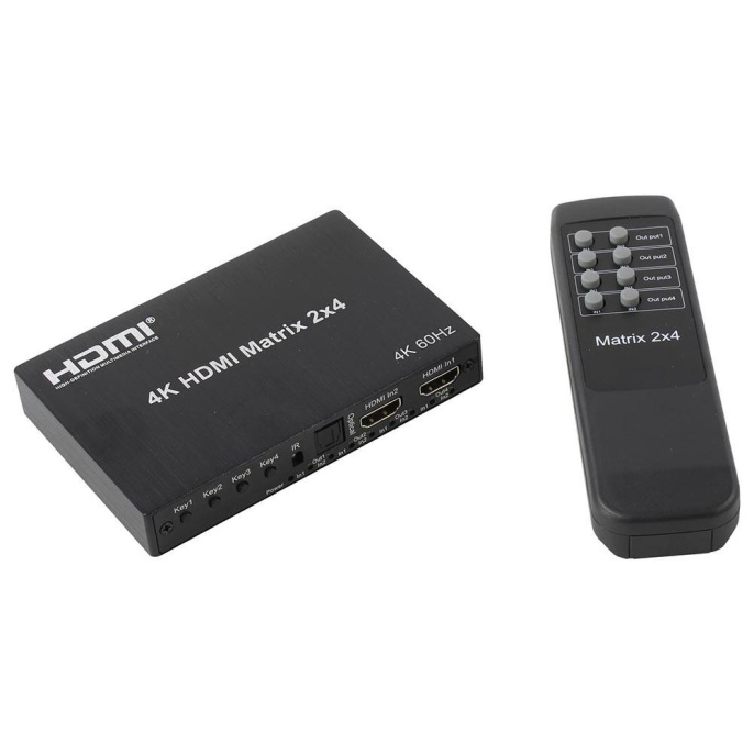 ORIENT HSP0204HN-2.0, HDMI матричный переключатель/разветвитель 2- 4 с аудиовыходами, UHD 4K/60Гц 3840x2160 , HDR, HDMI 2.0, HDCP 2.2, пульт ДУ, внешний БП 5В/2A, метал.корпус 33266