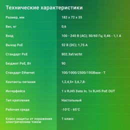 Инжектор PoE Digma DNP90W52GWXM 100/1000/2500/10GBASE-T 90Вт 100-240В АС