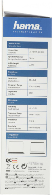 Гарнитура HAMA NHS-P100,  для компьютера, накладные,  проводные, черный [00139920]